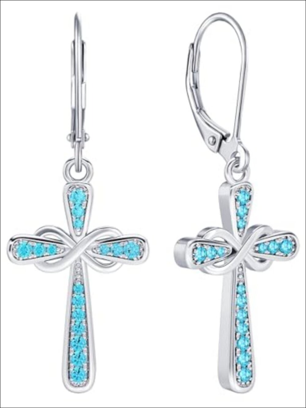 Cross Leverback Dangle Earrings 925 Sterling Silver Created Aquamarine